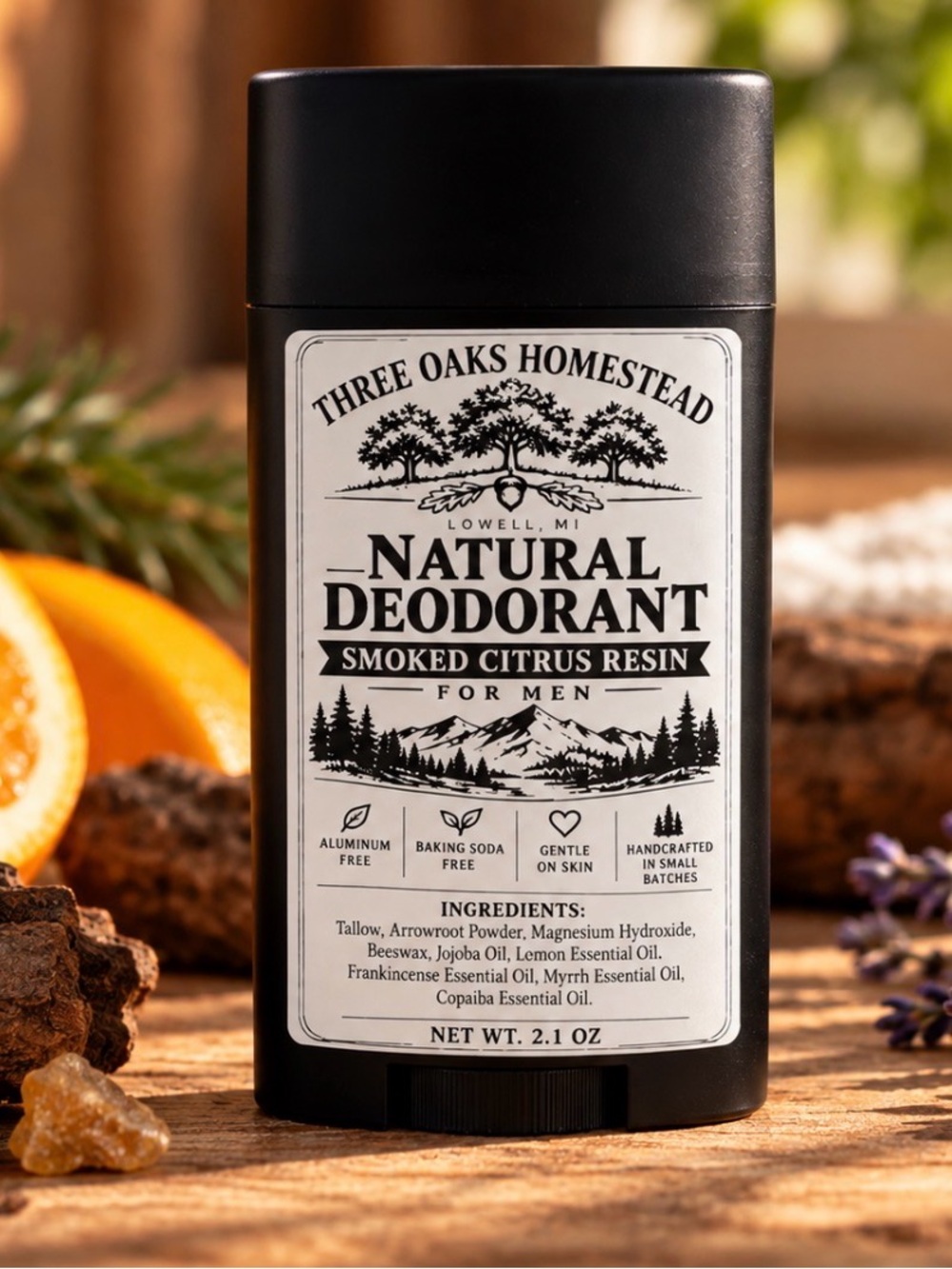 Natural Deodorant - Smoked Citrus Resin or Vanilla & Lavender (Black)
